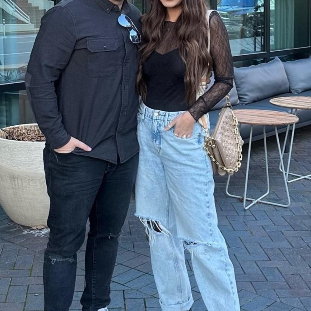 Black Lace Top and Light Blue Distressed Jeans